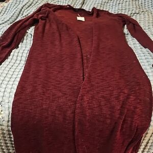 Burgundy Open Front Cardigan With Side Slits